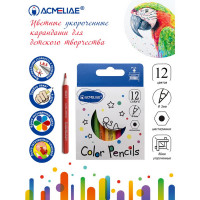 Набор цветных укороченных шестигранных карандашей ACMELIAE 12цв, в картонном футляре (ACMELIAE 9603-12)