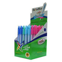 Ручка шариковая Flexoffice Candee 0,6 мм., цвет корпуса ассорти (синий, голубой, розовый, зеленый), Синяя, Комплект 36 шт. в дисплее, цена за 1 шт. (FLEXOFFICE FO-027 D36)