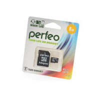 Носитель информации PERFEO microSD 8GB High-Capacity (Class 10) с адаптером BL1