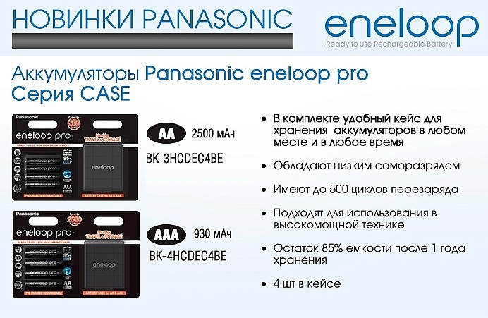 Аккумуляторы Panasonic Eneloop Pro