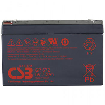 Аккумуляторная батарея CSB GP672 (6В / 7,2Ач, Клемма: F1 / F2, ДхШхВ: 151x34x101, срок службы: 5 лет, вес: 1,22кг) (CSB GP672) CSBGP672; GP672; УТ-00000080;