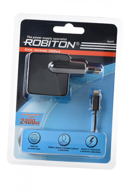 Адаптер/блок питания ROBITON App05 Charging Kit 2.4A iPhone/iPad (100-240V) BL1