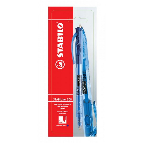 Ручка Шариковая Автоматическая Stabilo Liner 308 F Цвет Чернил Синий 1 шт. В Блистере (STABILO 308/41-1B)