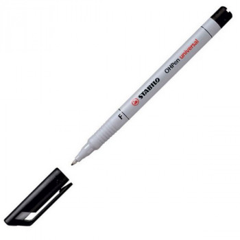 Маркерная ручка Stabilo OhPen Universal, 0,7 мм. F, черная, неперманентные чернила (STABILO 852/46) Маркерная ручка со стираемыми чернилами. Карманная модель с клипом для письма практически на любых поверхностях, включая стекло, металл, алюминиевую фольгу и др. материалы. Надписи мгновенно высыхают и не размазываются. Высокая морозоустойчивость, влаго- и светостоустойчивость чернил.