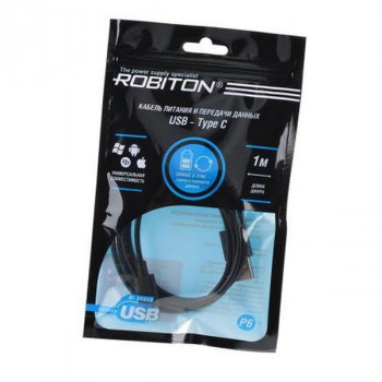 Кабель USB ROBITON P6 USB A - Type-C, Charge&amp;Sync, 1м черный PH1 Тип: Ap+TypeC-D-1.0Цена: за 1 шт.