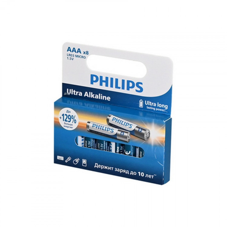 Батарейка PHILIPS Ultra Alkaline LR03E8W/51 LR03 BL8 (Комплект 8 шт.)