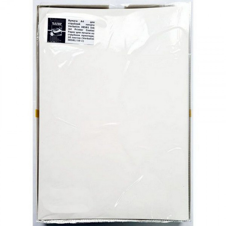 Бумага A4  для струйной печати Verbatim 38581 Ink Jet Printer Coated Paper 90г/м2 для печати на струйном принтере, 10 листов (Verbatim 38581/10 листов)