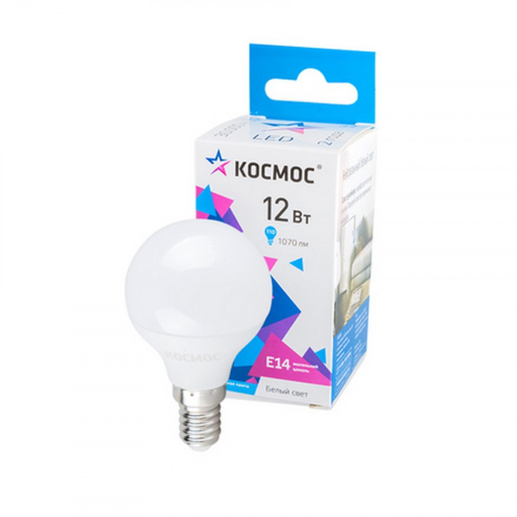 Лампа светодиодная КОСМОС LED12WGL45E1445 12Вт E14 4500K BL1