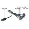 Кабель USB ROBITON P9 Multicord USB A - 2MicroUSB/MiniUSB/30pin/8pin, 15см черный с брелоком PH1