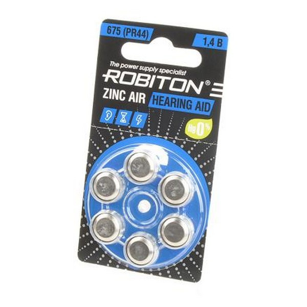 Батарейка ROBITON HEARING AID R-ZA675-BL6 675 PR44 DA675 V675A BL6 (Комплект 6 шт.)