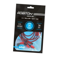 Кабель USB ROBITON P12 Multicord USB A - MicroUSB/Type-C/8pin, 1м красный PH1