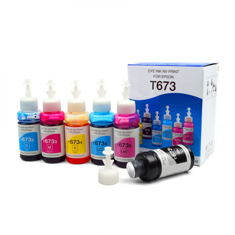 NV Print NVP-T673-6100 Чернила T673 для принтеров Epson L800, L805, L810, L8158, L850, L1800, комплект 6 цветов по 100 мл совместимые