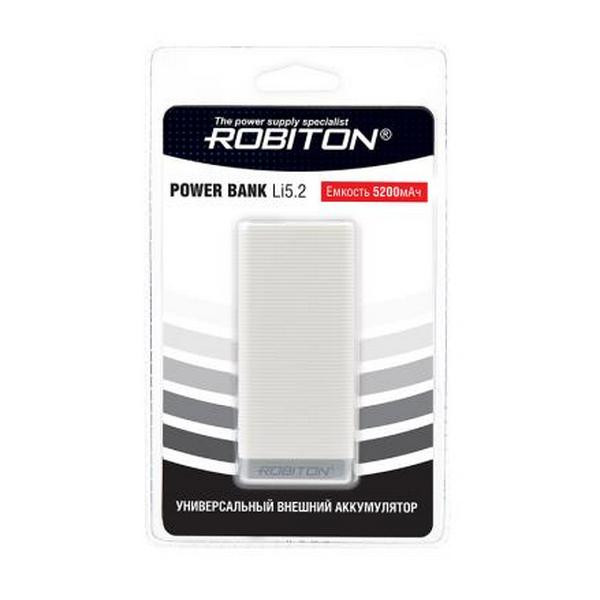 Универсальный внешний аккумулятор ROBITON POWER BANK Li5.2-W 5200мАч белый BL1