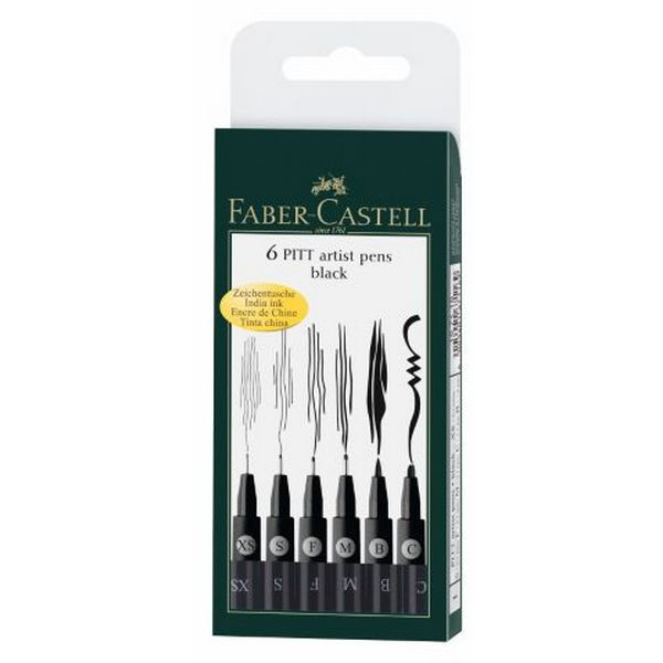 Набор капиллярных ручек Faber-Castell 6 PITT Artist Pen Black, 6 шт. цвет черный, наконечники XS, S, F, M, B, C (167116)