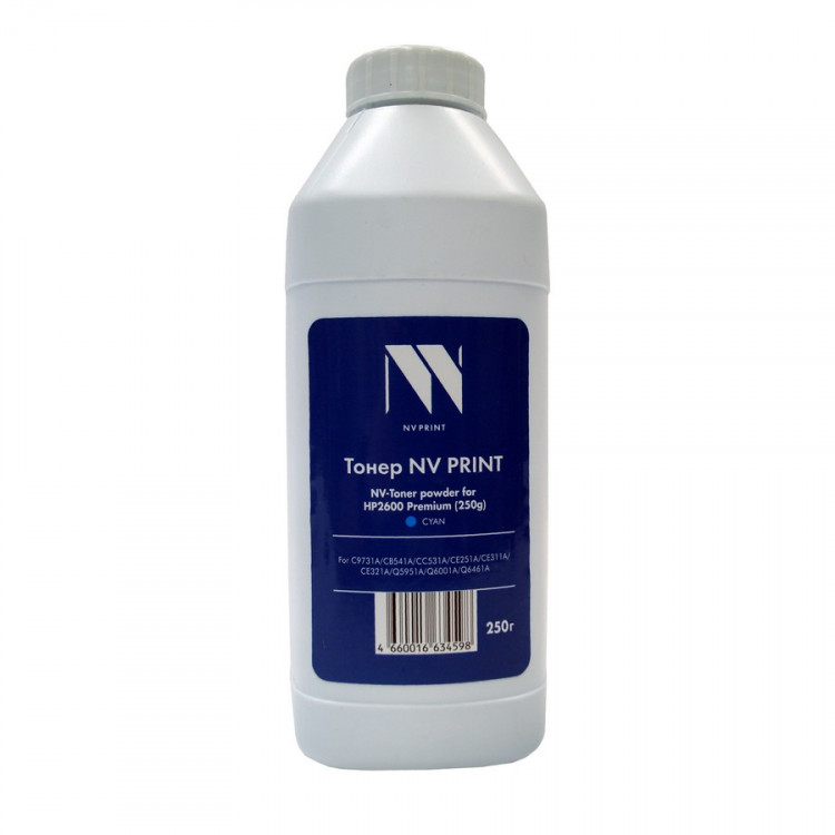 NV Print NVP-2600-PR-250GC Тонер для HP 2600 (250 г) Cyan для C9731A, CB541A, CC531A, CE251A, CE311A, CE321A, Q5951A, Q6001A, Q6461A (CLJ CP1215, 1210, 1510, 1515, 1518, 1525,CM1312,1415, 2020, 2025, 2320, 3520, 3525, 3530, 1012, 1020, 1025, M175, M275, C