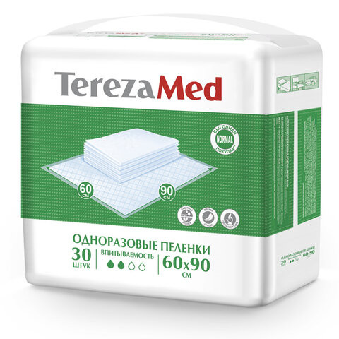 Пеленки 60х90 см, TEREZAMED Normal, КОМПЛЕКТ 30 шт., впитывающие, одноразовые, 50303