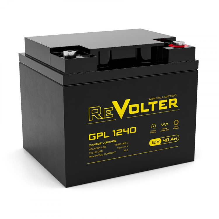 Energon Delta GPL 1240 Аккумуляторная батарея REVOLTER (DELTA) GPL 1240 (12В / 40Ач, Тип: AGM, Клемма: Болт М6, ДхШхВ: 197x165x169мм (Полная высота: 170мм), срок службы: 10 лет, Гарантия: 1г, вес: 13,5кг)