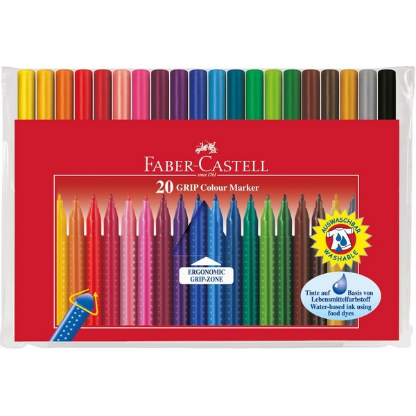 Фломастеры Faber-Castell Grip, набор 20 цветов (Faber-Castell 155320)