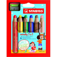Набор Супертолстых Цветных Карандашей Stabilo Woody 6Цв+Точилка, Картонный Футляр (STABILO 8806-2)