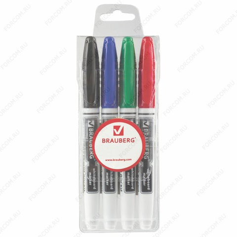 Набор маркеров для доски BRAUBERG 4 цвета, 4 мм, эргономичный корпус, 1 уп. (BRAUBERG 150850)