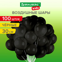 Шары воздушные 30 см, 100 штук, "ОДНОЦВЕТНЫЕ", чёрные, BRAUBERG KIDS, 591876