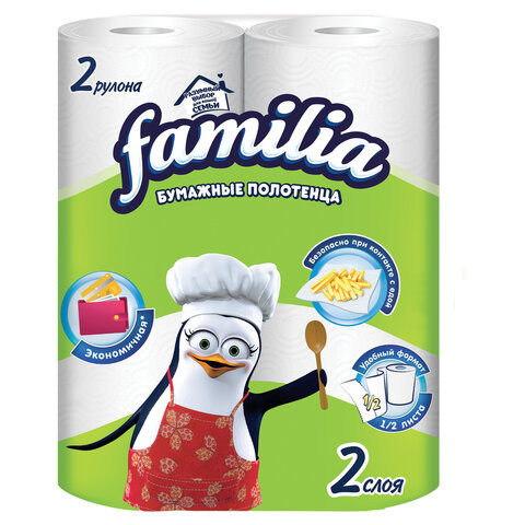Полотенца бумажные двухслойные, 2 рулона (2 х 9,6 метра), FAMILIA "Радуга", отрыв 1/2 листа, 5070609