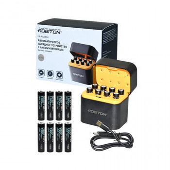 Зарядное устройство с аккумуляторами ROBITON Li8-AAABOX + 1,5В аккумуляторы 8*Li10440 (AAA) 736мАч Тип: U-Li-JSOF+8Li736AAAЦена: за 1 шт.