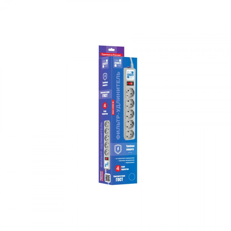 Сетевой фильтр POWER CUBE SPG-B-6-WHITE 5 розеток (1.9м) (ПВС 3х0,75) белый BL1