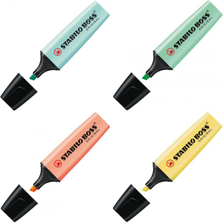 Набор текстовыделителей Stabilo Boss Original Pastel, 2-5 мм, скошенный, 4 цвета, пакет (Stabilo 70/113, 70/116, 70/126, 70/144 4-SET SL)*