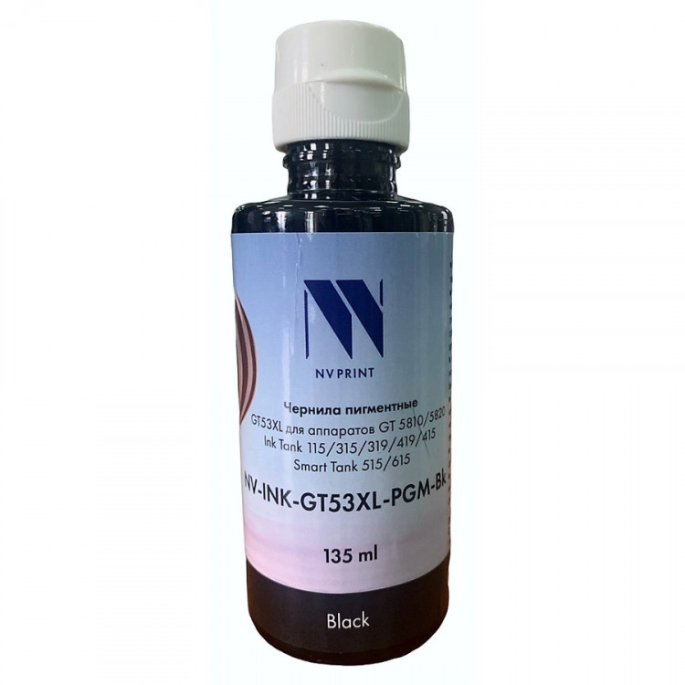 NV Print NVP-INK-GT53XL-PGM-Bk Чернила пигментные GT53XL (1VV21AL) для HP DeskJet GT 5810, 5820, 5822, Ink Tank 115, 310, 315, 319, 410, 419, 415, Smart Tank 515, 615 (135ml) Black совместимые