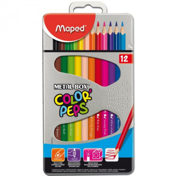 Набор цветных карандашей Maped Color Peps трехгранные, 12 цветов, в металлическом пенале (Maped 832014)* Набор цветных карандашей, 12 цветов, в металлическом пенале 