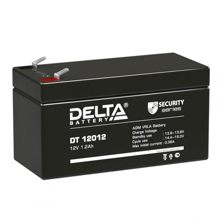 Energon Delta DT 12012 Аккумуляторная батарея DELTA DT 12012 (12В / 1,2Ач, Тип: AGM, Клемма: F1, ДхШхВ: 97х45х52мм (Полная высота: 59мм), срок службы: 5 лет, Гарантия: 1г, вес: 0,55кг)