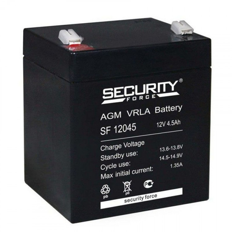 Energon Delta SF 12045 Аккумуляторная батарея Security Force (DELTA) SF 12045 (12В / 4,5Ач, Тип: AGM, Клемма: F1, ДхШхВ: 90х70х101мм (Полная высота: 107мм), срок службы: 3-5 лет, Гарантия: 1г, вес: 1,2кг)