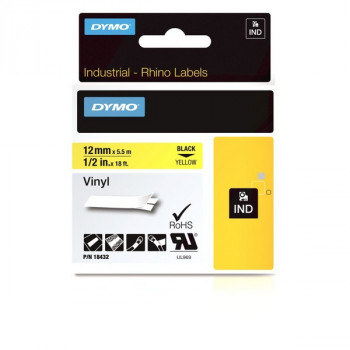 DYMO 18435 Виниловая лента DYMO для профессиональной маркировки внутри и снаружи помещений 12MMx5.5M , черный на оранжевой ленте 