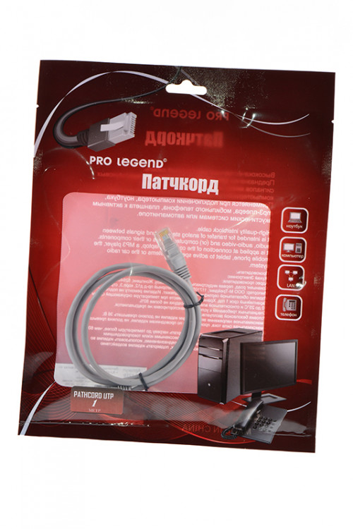 Кабель Pro Legend PL1219 Патчкорд UTP кат.5E RJ-45 вилка <--> RJ-45 вилка, серый, 1м BL1