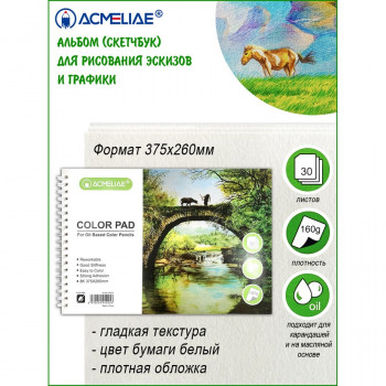 Альбом для творчества, ф. 375х260мм 8К, 160г, 30л, для цветных карандашей на масляной основе (ACMELIAE 44025) 