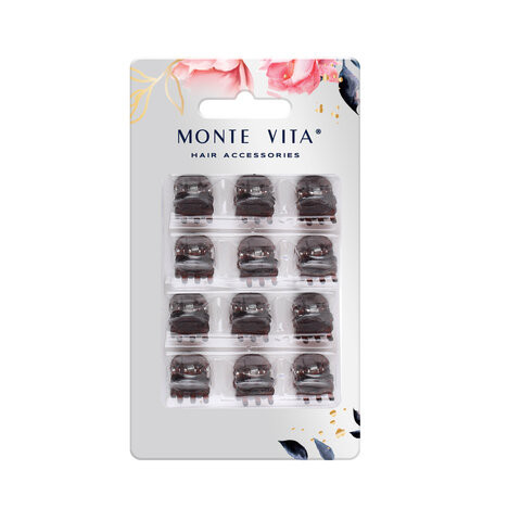 Крабы для волос НАБОР 12 шт., 0,8 см, черный, коричневый MONTE VITA (МОНТЕ ВИТА), 457026