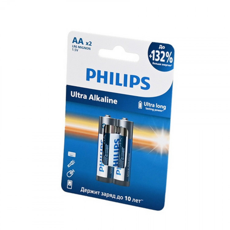 Батарейка PHILIPS Ultra Alkaline LR6E2W/51 LR6 BL2 (Комплект 2 шт.)