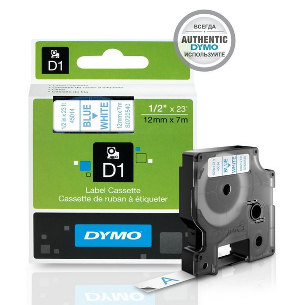 DYMO S0720540 Картридж с лентой DYMO 12 мм х 7 м. , пластик , голубой на белой ленте