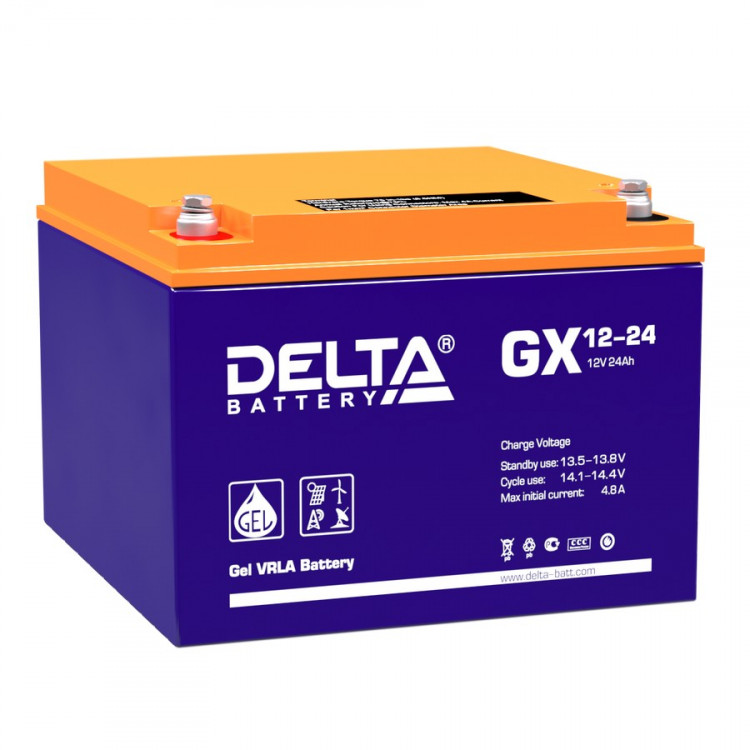Energon Delta GX 12-24 Аккумуляторная батарея DELTA GX 12-24 (12В / 24Ач, Тип: AGM;Гелевый, Клемма: Болт М5, ДхШхВ: 166х175х125мм (Полная высота: 125мм), срок службы: 15 лет, Гарантия: 1г, вес: 8,3кг)