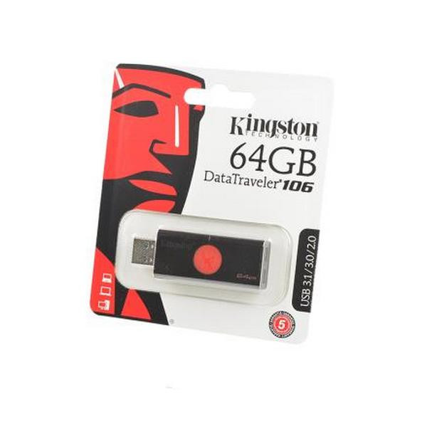 Носитель информации KINGSTON USB 3.1/3.0/2.0  64GB  DataTraveler  DT106 черный с красным BL1