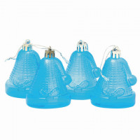 Украшения елочные подвесные "Колокольчики", НАБОР 4 шт., 6,5 см, пластик, полупрозрачные, голубые, 59598