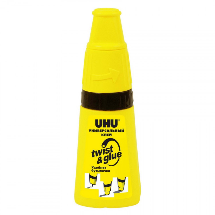 Клей универсальный в бутылочке UHU Twist & Glue, прозрачный, бутылочка для аккуратного нанесения, 35 мл (UHU 43605)
