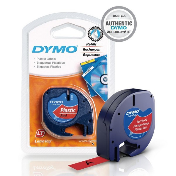 DYMO S0721630 Лента  DYMO для LT-100H 12 ммх4 м , пластиковая, красная, шрифт черный,  1 шт в блистере