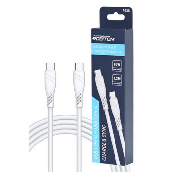 Кабель USB ROBITON P23S USB TYPE-C - USB TYPE-C, Charge&amp;Sync, 60Вт, 1.2м белый BL1 Тип: TypeC+TypeC-D-1.2Цена: за 1 шт.