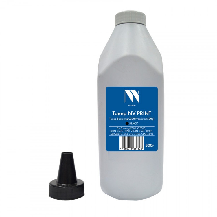 NV Print NVP-C300-PR-500GBK Тонер для Samsung C300 / CLP300 / 300N / 350N / 2160 / 2160N / 3160 / 3160N / XEROX6110 / 6115 / 310 / 315W / CLX3175FN Premium (500 г) Black совместимый