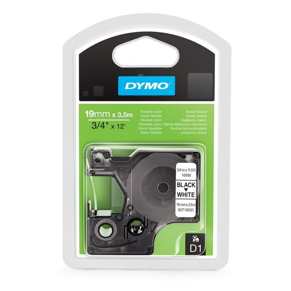 DYMO S0718050 Картридж с нейлоновой лентой  DYMO для неровных поверхностей и маркировки провода флажком  19мм х 3,5м черный на белом