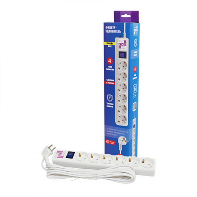 Сетевой фильтр POWER CUBE SPG6-16-5M 6 розеток (5м) 3500 Вт (ПВС 3х1,0) белый BL1