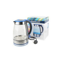 Чайник ERGOLUX ELX-KG02-C45 электрический, стеклянный, серебристо-синий с черным