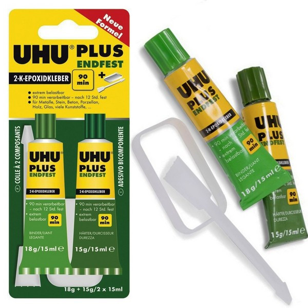 Клей эпоксидный UHU Plus Endfest 90 min, двухкомпонентный сверхпрочный 33 мл. (UHU 41340/45640)